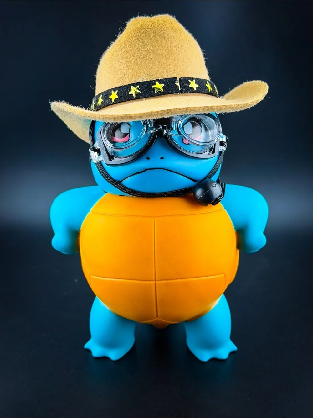 Pokemon Blue Turtle Figure with Orange Shell and Beige Hat
